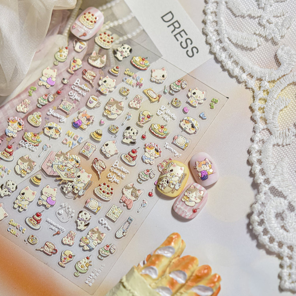 LuLuFun Studio Cherry Cake & Kitty Nail Deco Stickers - DIY Nail Art