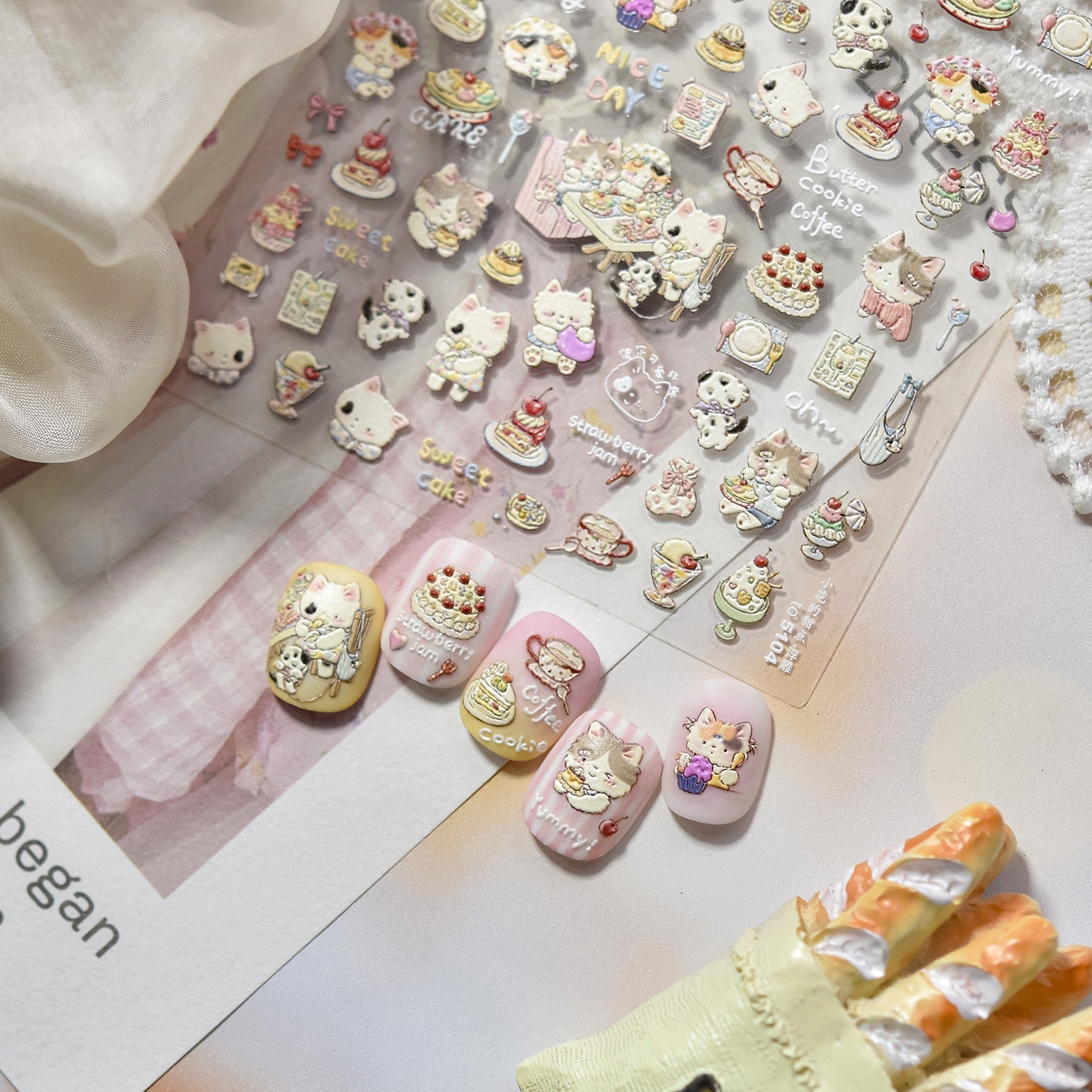 LuLuFun Studio Cherry Cake & Kitty Nail Deco Stickers - DIY Nail Art