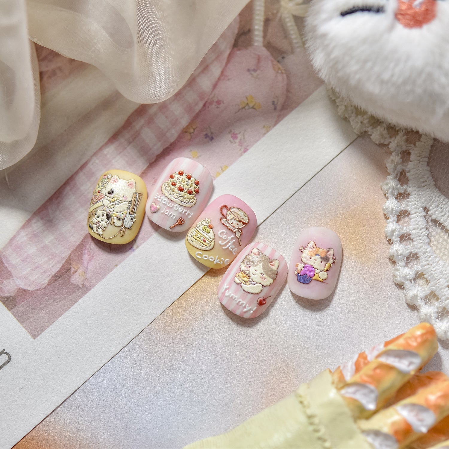 LuLuFun Studio Cherry Cake & Kitty Nail Deco Stickers - DIY Nail Art
