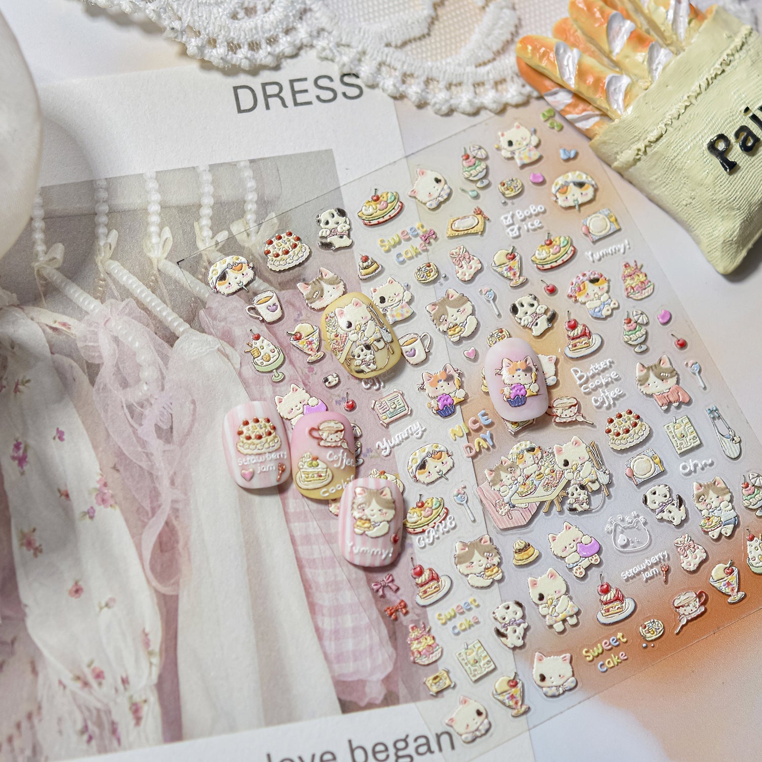 LuLuFun Studio Cherry Cake & Kitty Nail Deco Stickers - DIY Nail Art