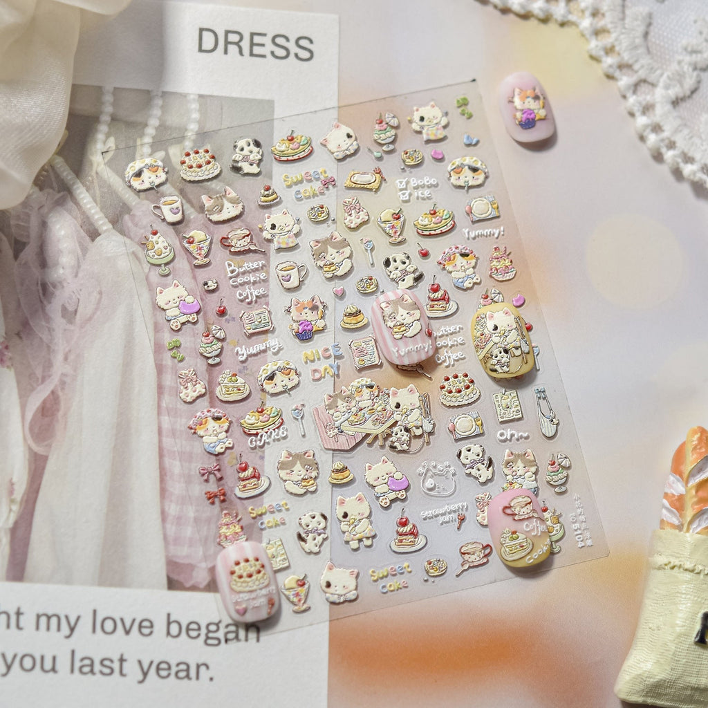 LuLuFun Studio Cherry Cake & Kitty Nail Deco Stickers - DIY Nail Art