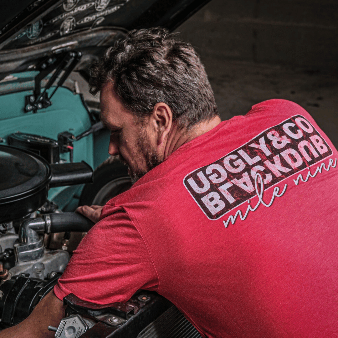 Uggly and Co x Black Dub Motorcycle Tee – Red Cotton Boxy Fit T-Shirt