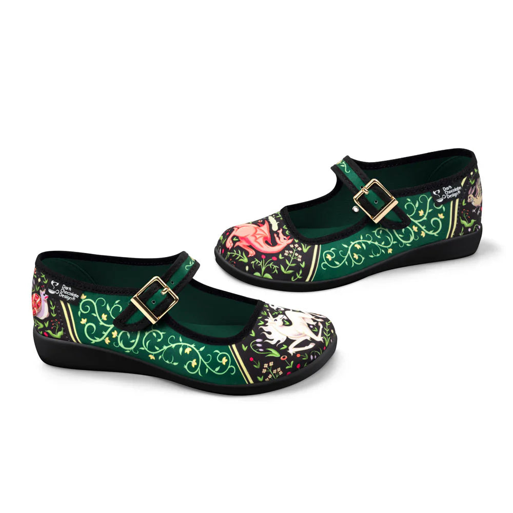 Chocolaticas Medieval Bestiary Women's Mary Jane Vegan Flat Shoes