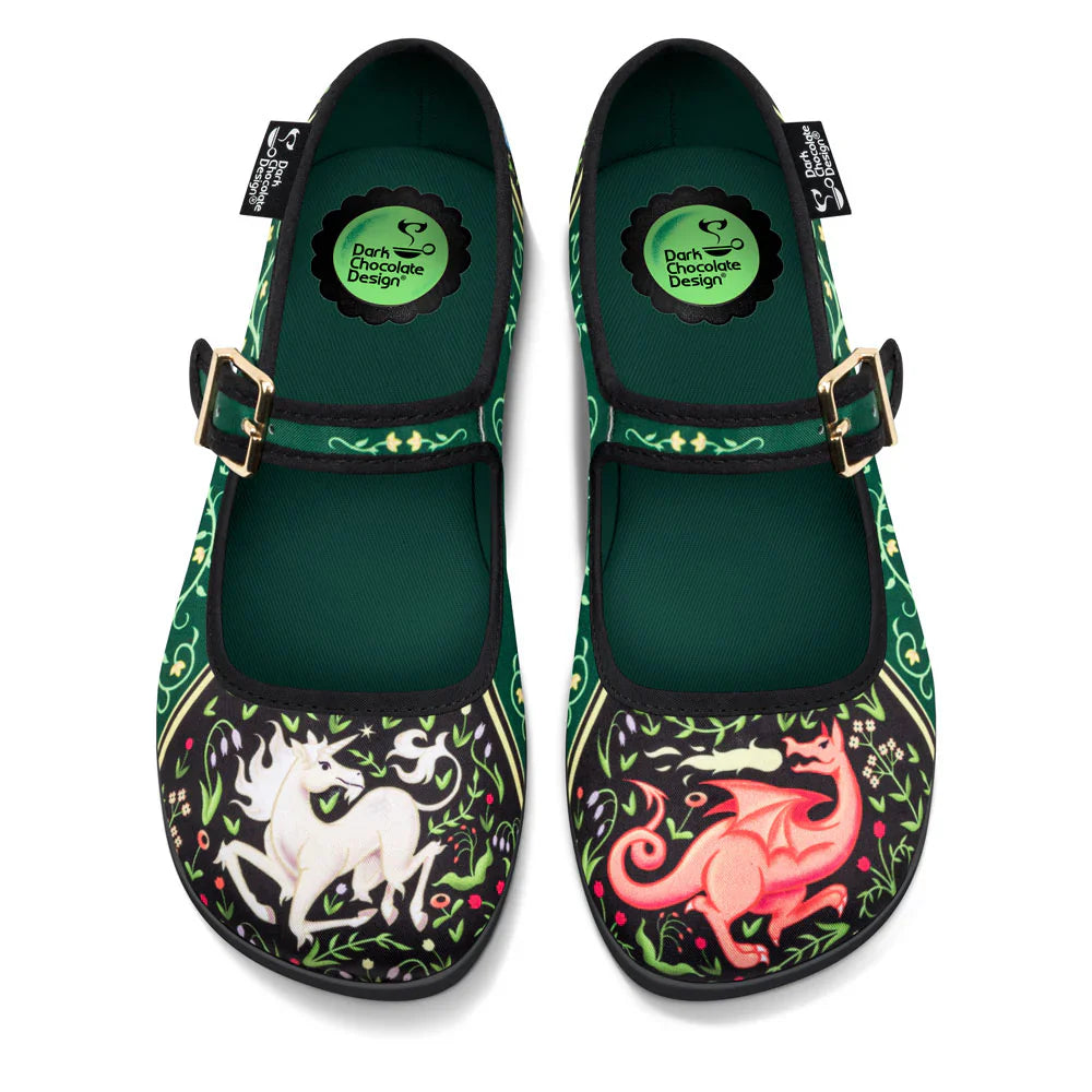 Chocolaticas Medieval Bestiary Women's Mary Jane Vegan Flat Shoes