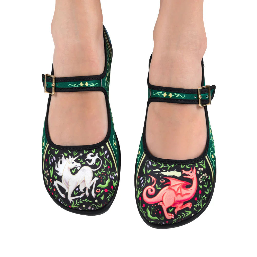 Chocolaticas Medieval Bestiary Women's Mary Jane Vegan Flat Shoes