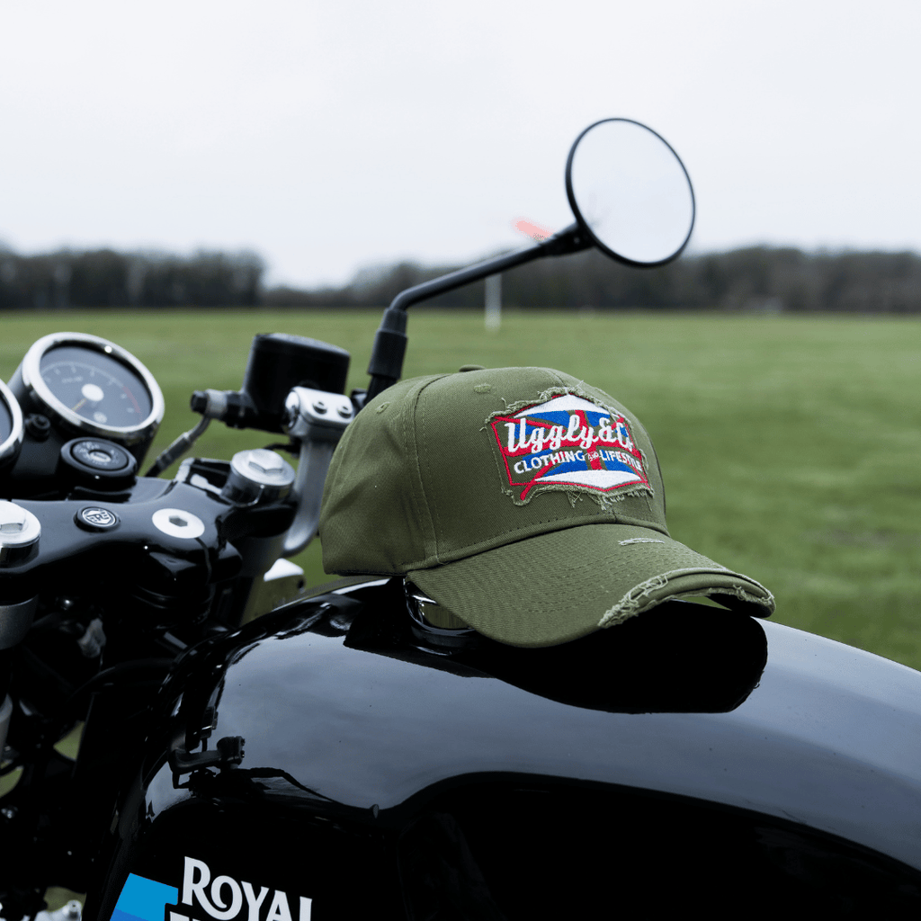 Uggly and Co Union Jack Diamond Vintage Cap – Green Cotton Aviation Hat