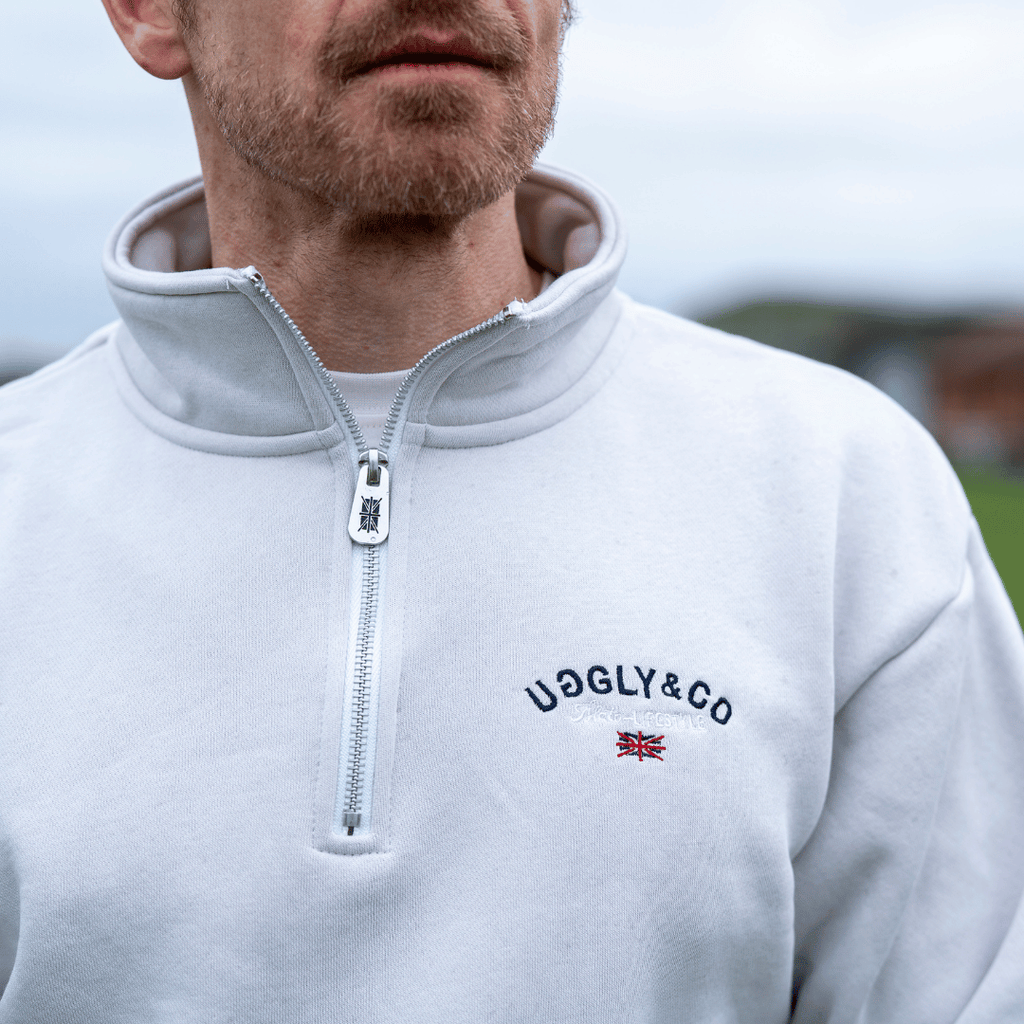 Uggly & Co Stone Union Jack Quarter-Zip – Heavyweight Fleece Jumper