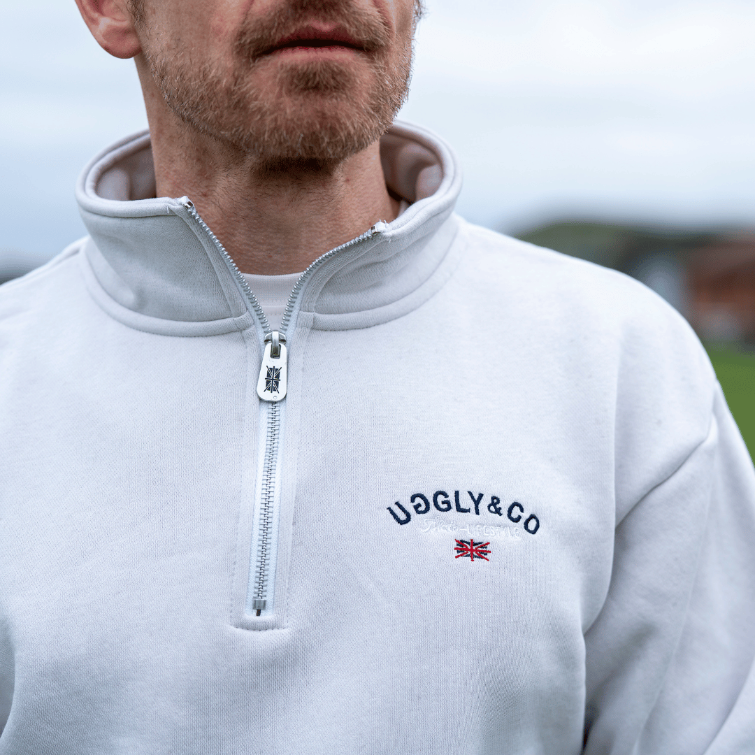 Uggly & Co Stone Union Jack Quarter-Zip – Heavyweight Fleece Jumper