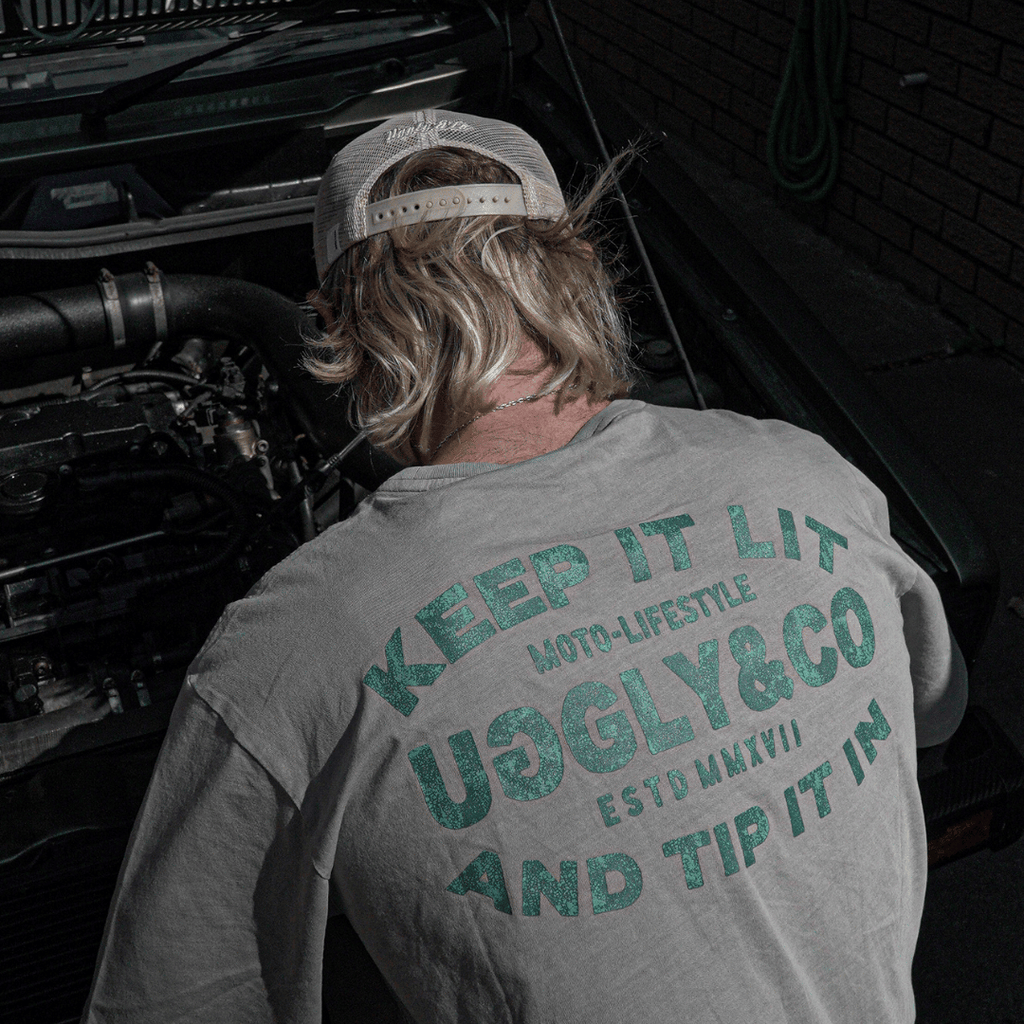 Uggly and Co Mist Blue Flat Track Racing Graphic Tee - 100% Cotton