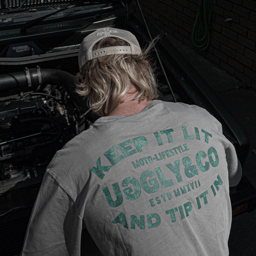 Uggly and Co Mist Blue Flat Track Racing Graphic Tee - 100% Cotton