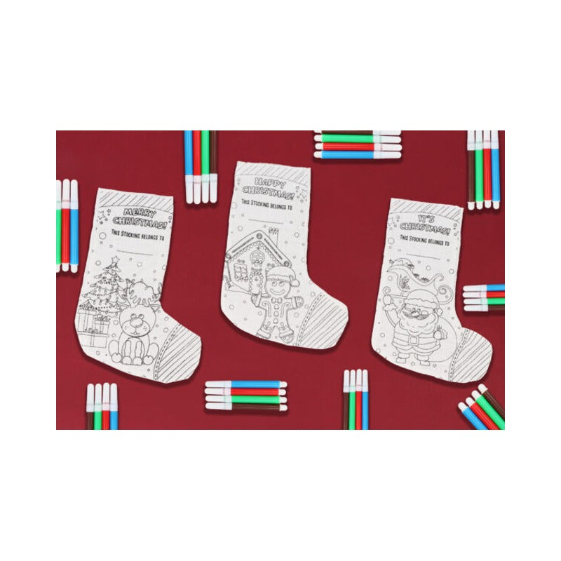 PoundFun DIY Colour Your Own Christmas Stocking with 4 Felt Tip Pens