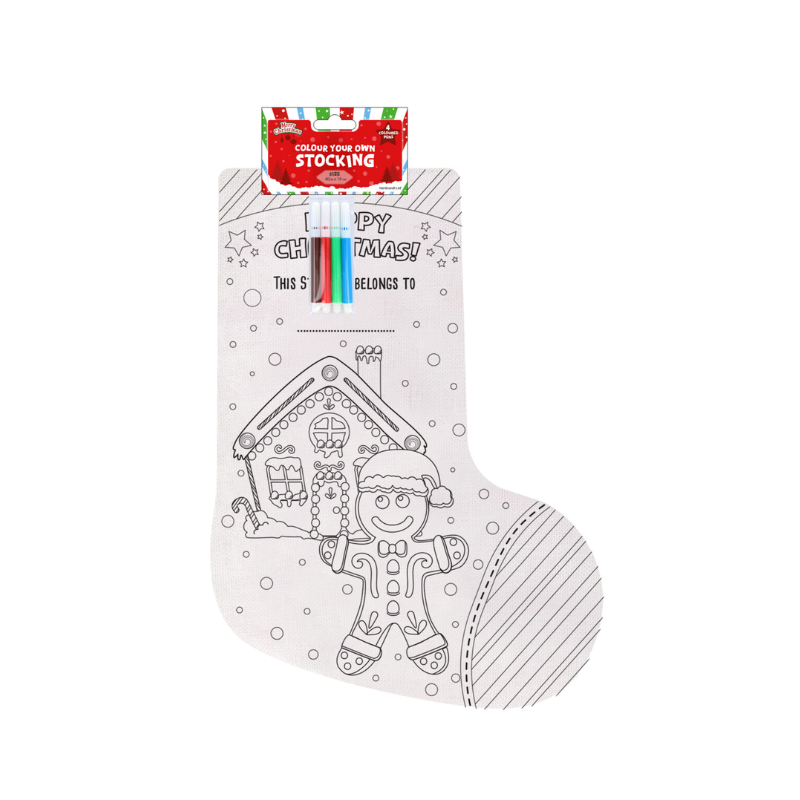 PoundFun DIY Colour Your Own Christmas Stocking with 4 Felt Tip Pens