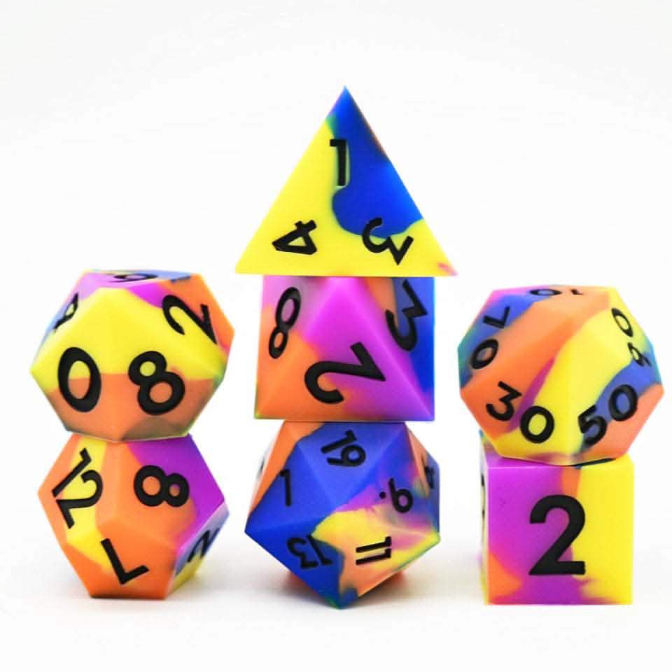 Colourful Squish Rocks | Silicone Dice | 7 Piece Set