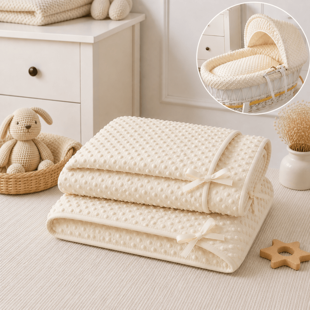For Your Little One Cream Dimple Moses Basket Bedding Set with Liner