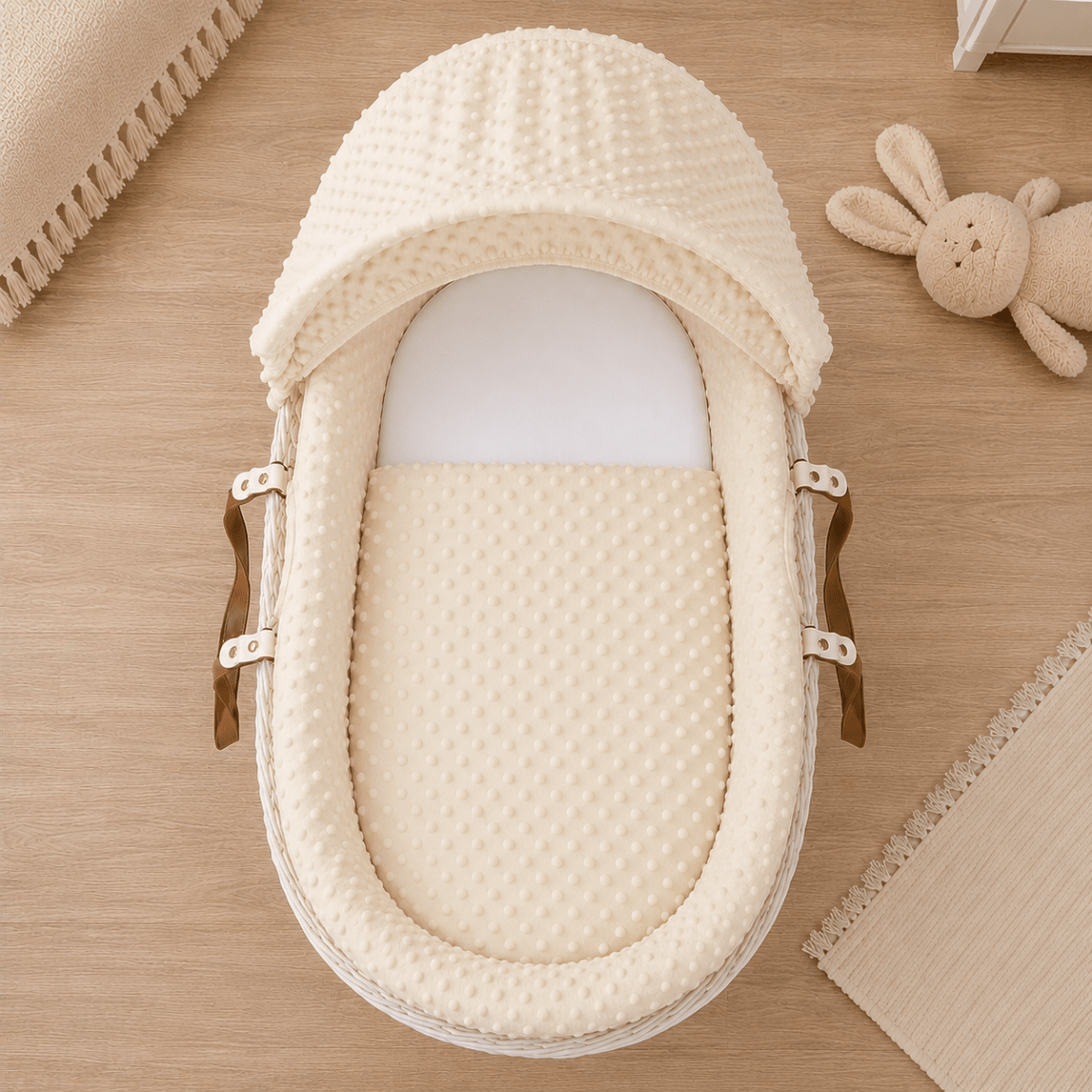 For Your Little One Cream Dimple Moses Basket Bedding Set with Liner