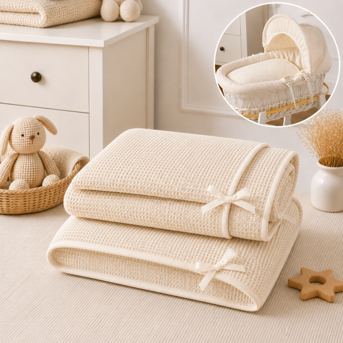For Your Little One Cream Waffle Moses Basket Bedding Set | 3-Piece