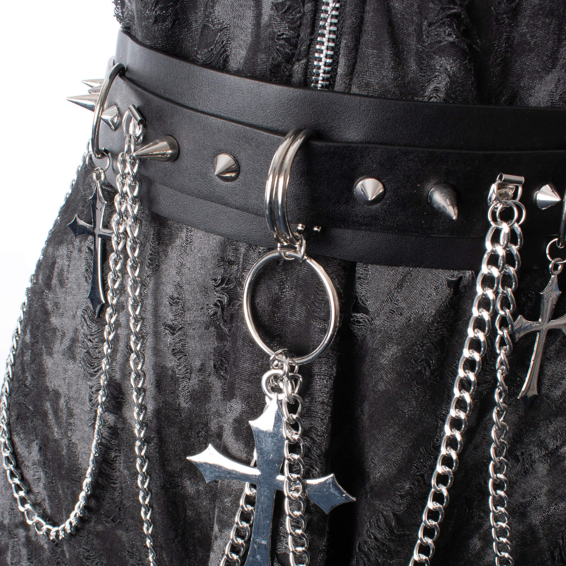 Heartless Crucifix Belt – Black Faux Leather Gothic Chain & Stud Belt