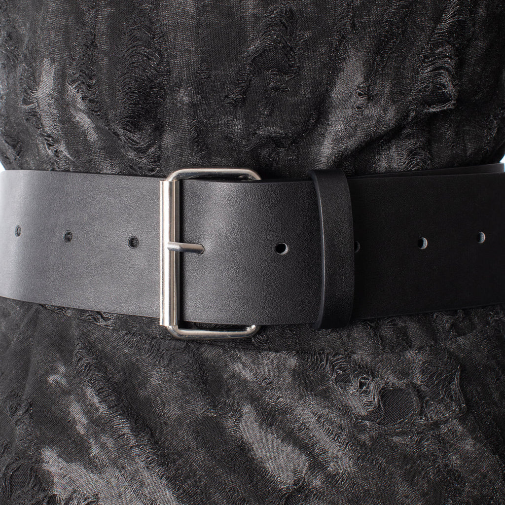 Heartless Crucifix Belt – Black Faux Leather Gothic Chain & Stud Belt