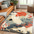 Red-Crowned Crane Velvet Rug – Oriental Art-Inspired Non-Slip Area Carpet for Living Room or Bedroom