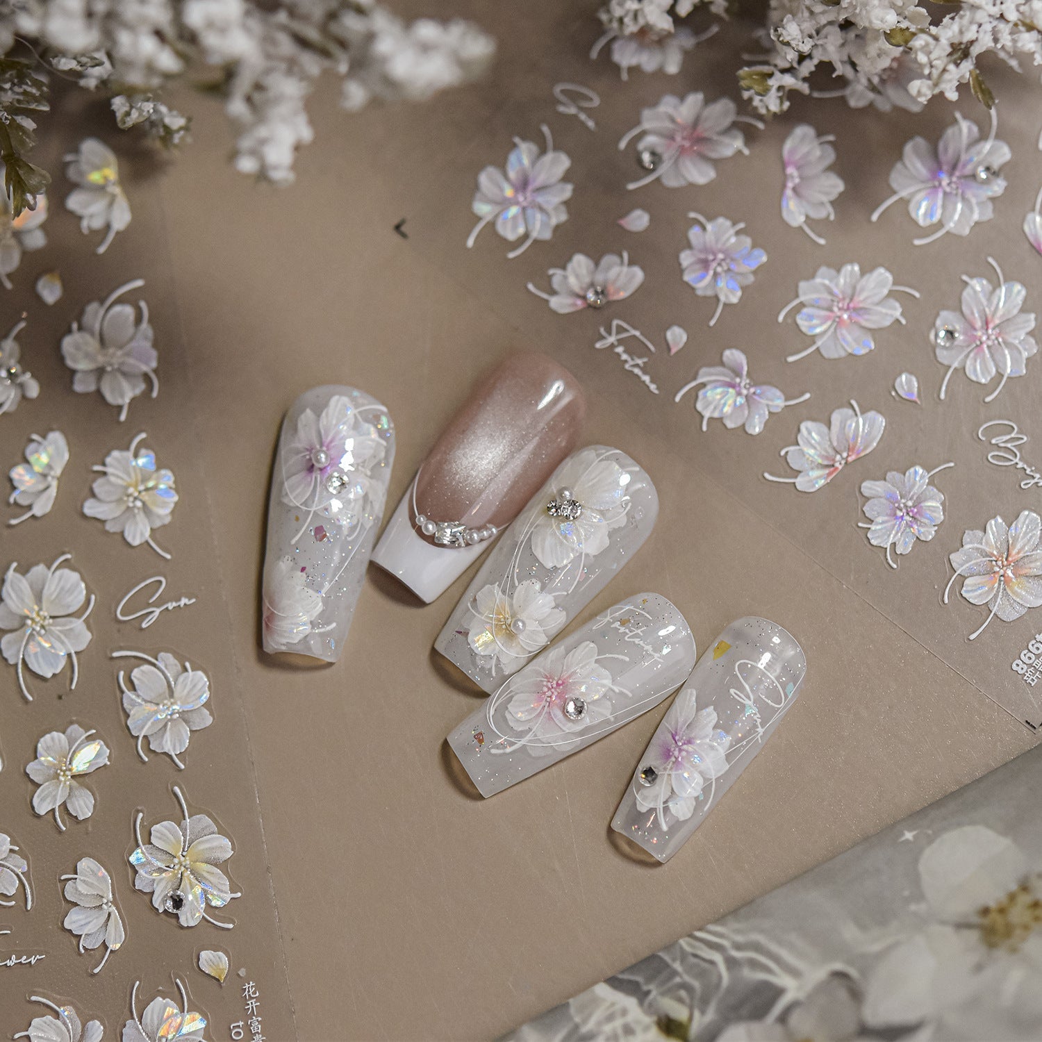 LuLuFun Studio Crystal Flower Diamond Nail Art Stickers - 1 Sheet