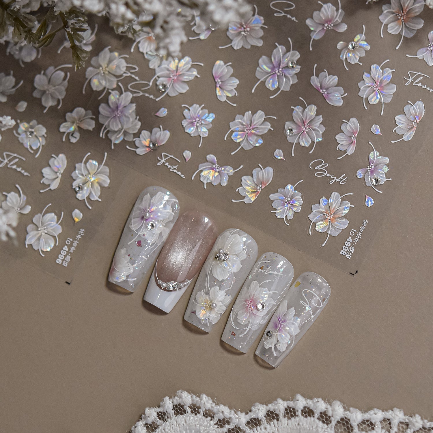 LuLuFun Studio Crystal Flower Diamond Nail Art Stickers - 1 Sheet