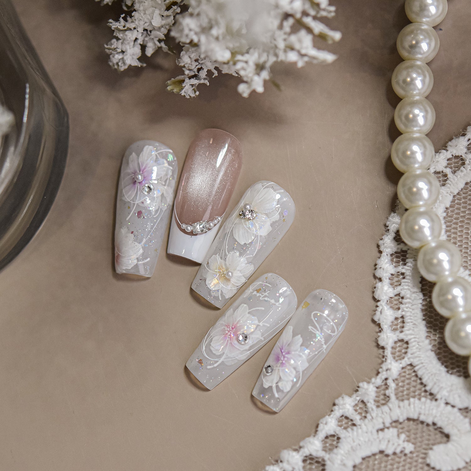 LuLuFun Studio Crystal Flower Diamond Nail Art Stickers - 1 Sheet