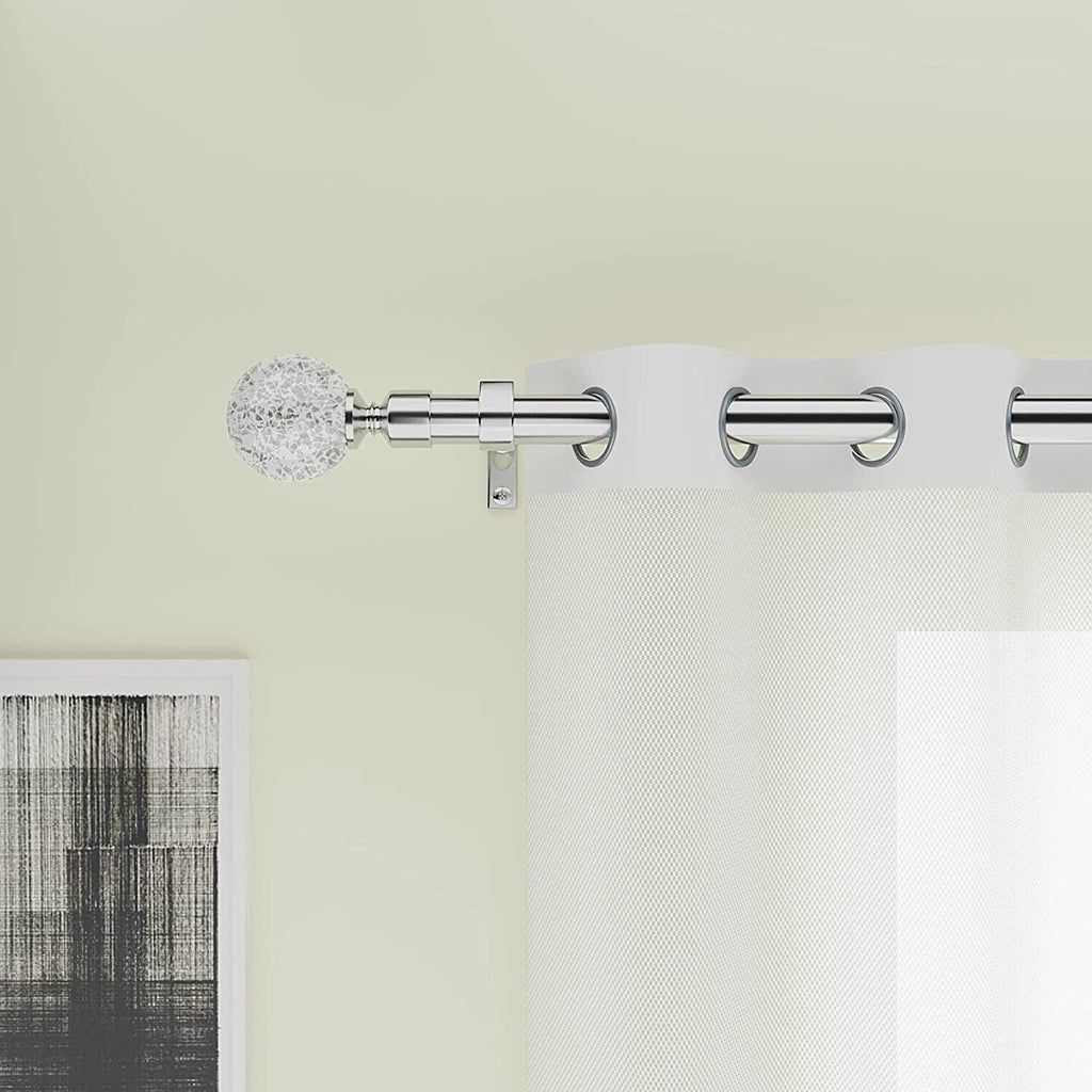 BOOM JOG Extendable Chrome Curtain Pole Set with Mosaic Ball Finials