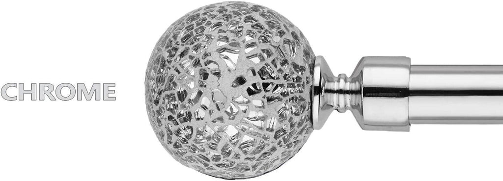 BOOM JOG Extendable Chrome Curtain Pole Set with Mosaic Ball Finials
