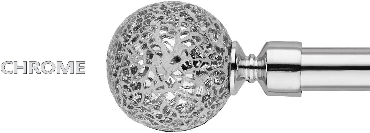 BOOM JOG Extendable Chrome Curtain Pole Set with Mosaic Ball Finials