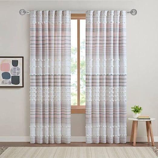 BOOM JOG Extendable Chrome Curtain Pole Set with Mosaic Ball Finials