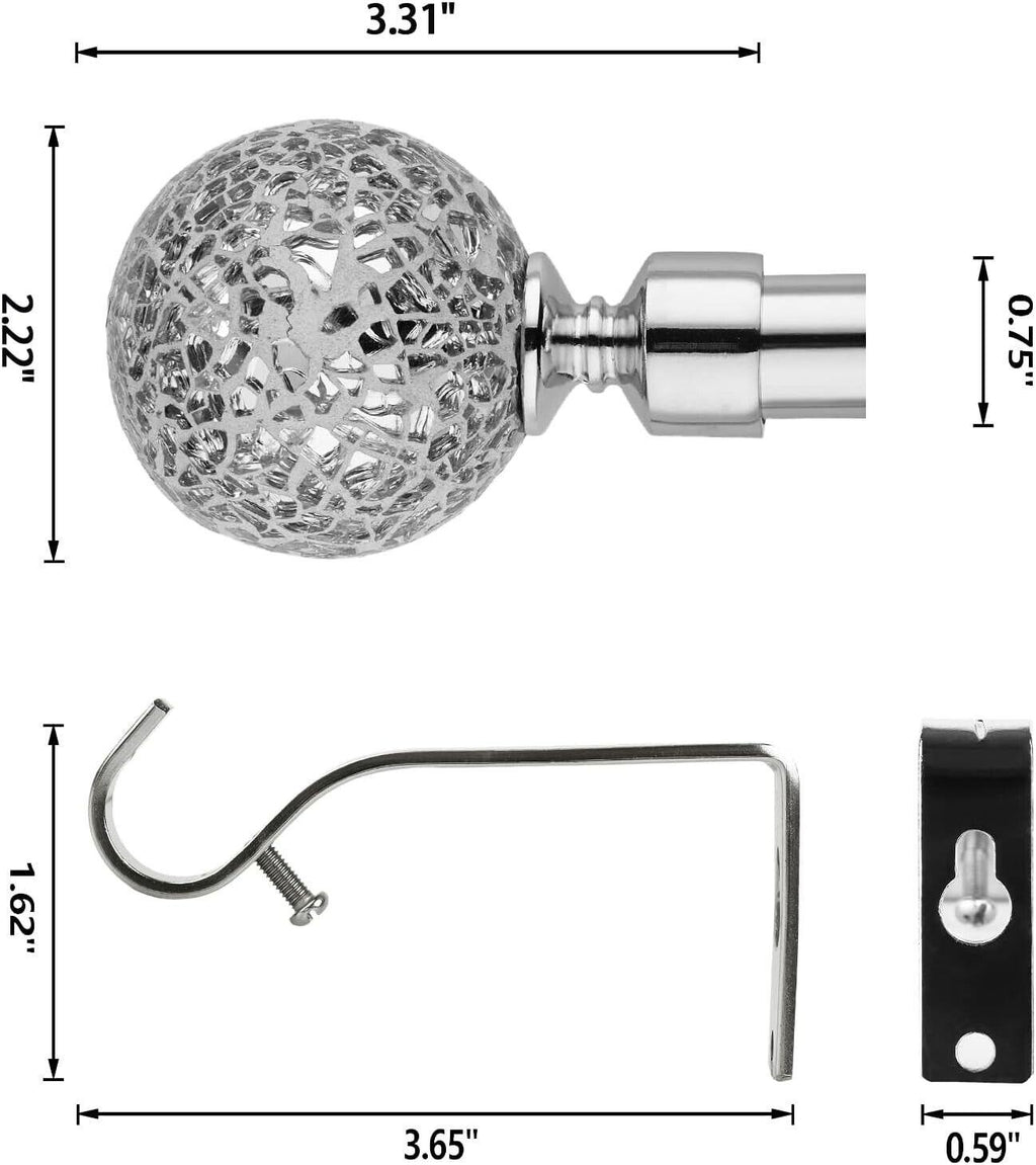 BOOM JOG Extendable Chrome Curtain Pole Set with Mosaic Ball Finials