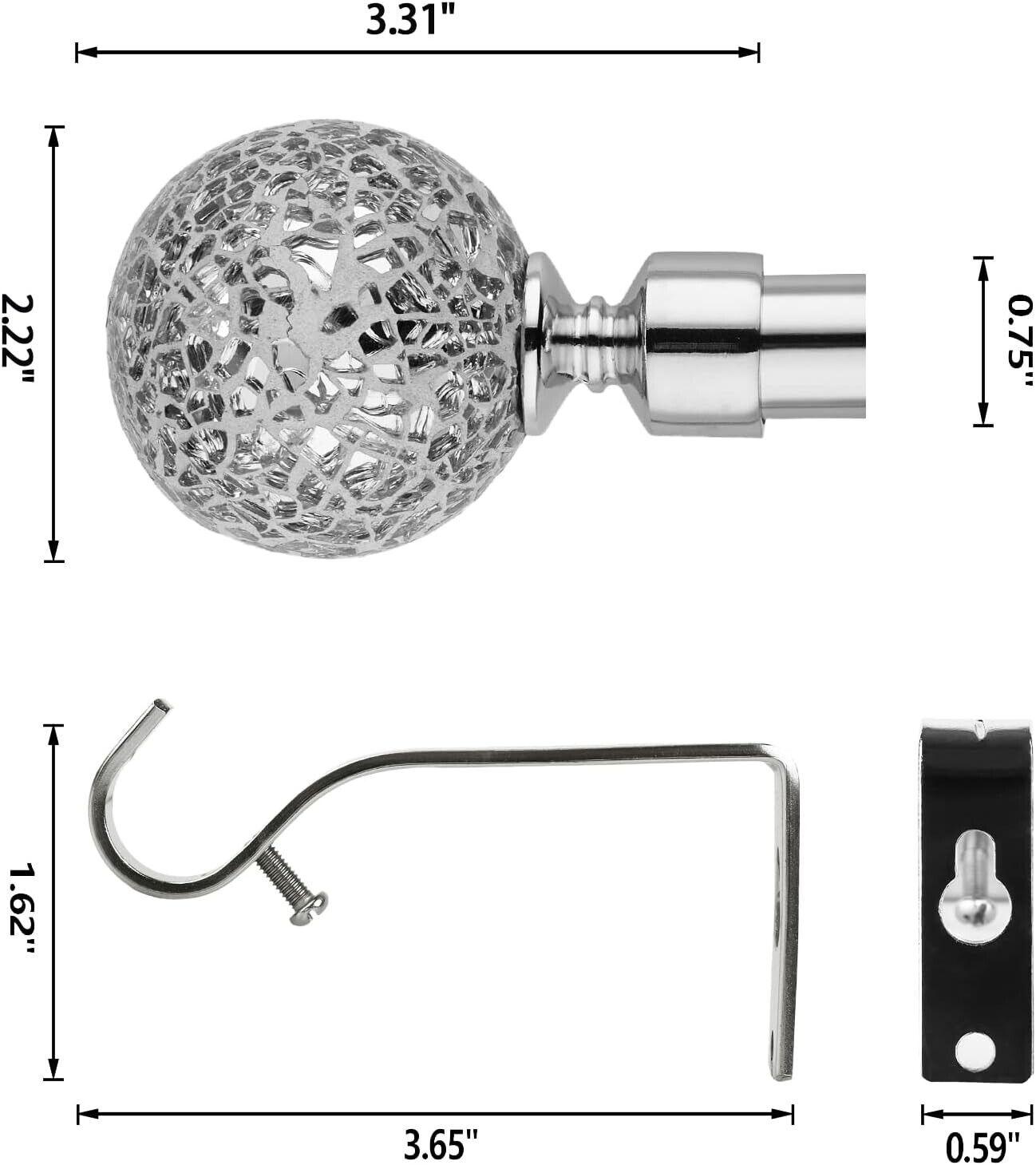BOOM JOG Extendable Chrome Curtain Pole Set with Mosaic Ball Finials