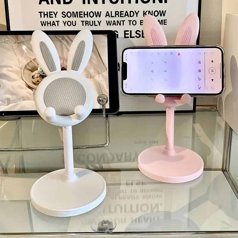 Cute Rabbit Mobile Phone Stand – Adjustable Desktop Holder for Smartphones & Tablets