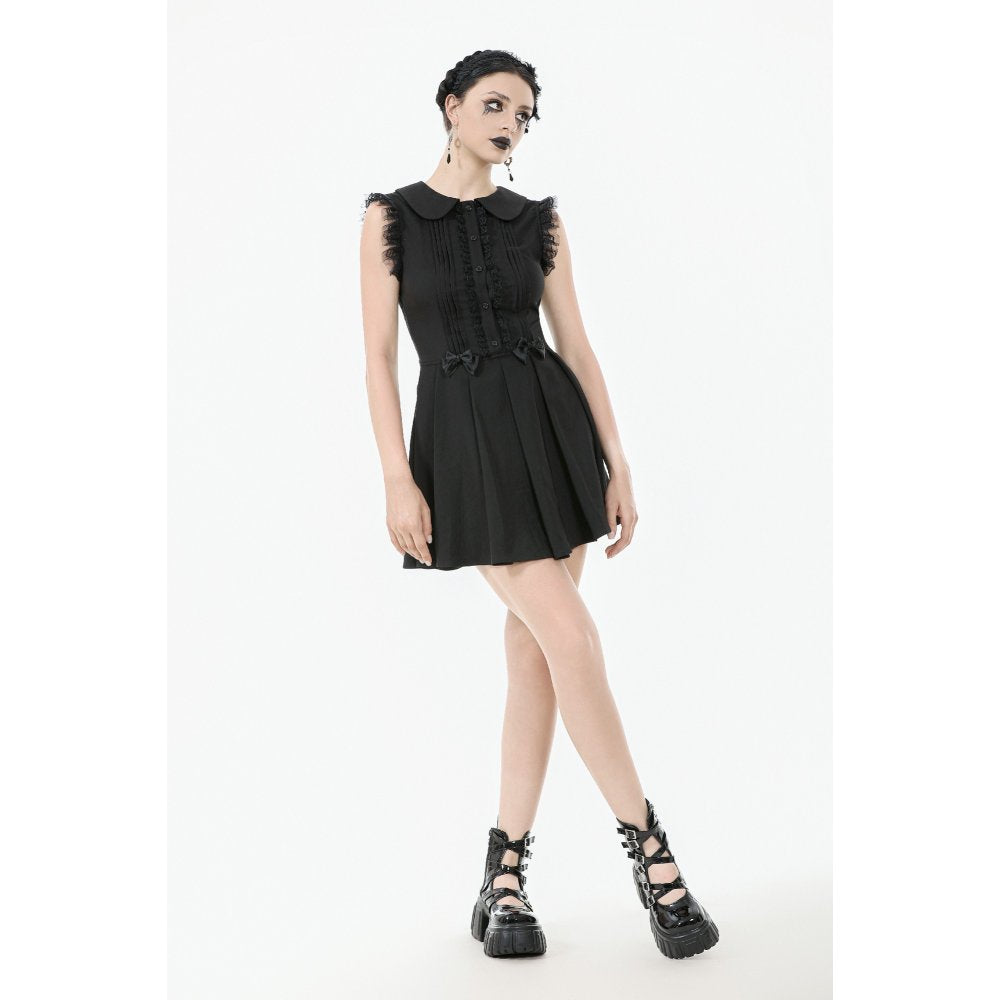 Dark In Love Gwendolyn Goth Mini Dress | Black Lace Panel A-Line