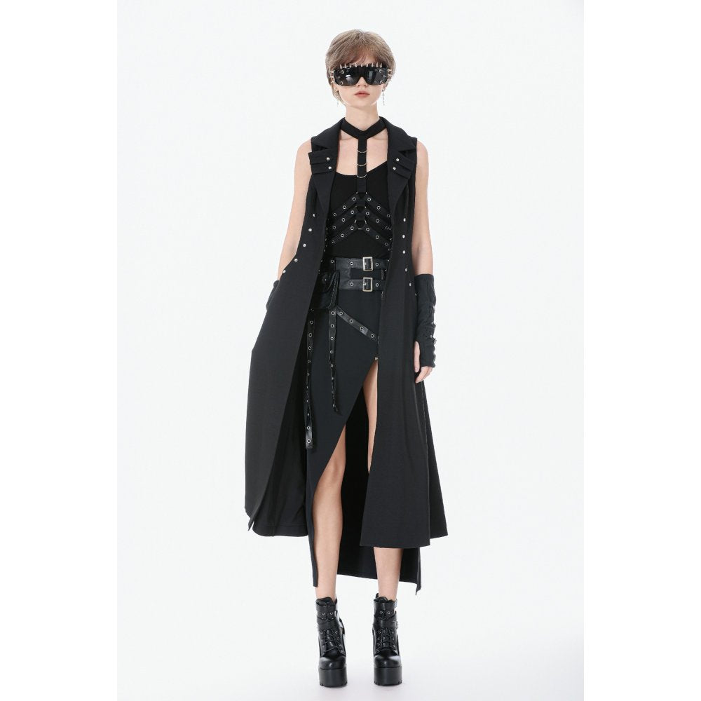 Dark in Love Collete Punk Sleeveless Long Fitted Coat | Studded Gothic