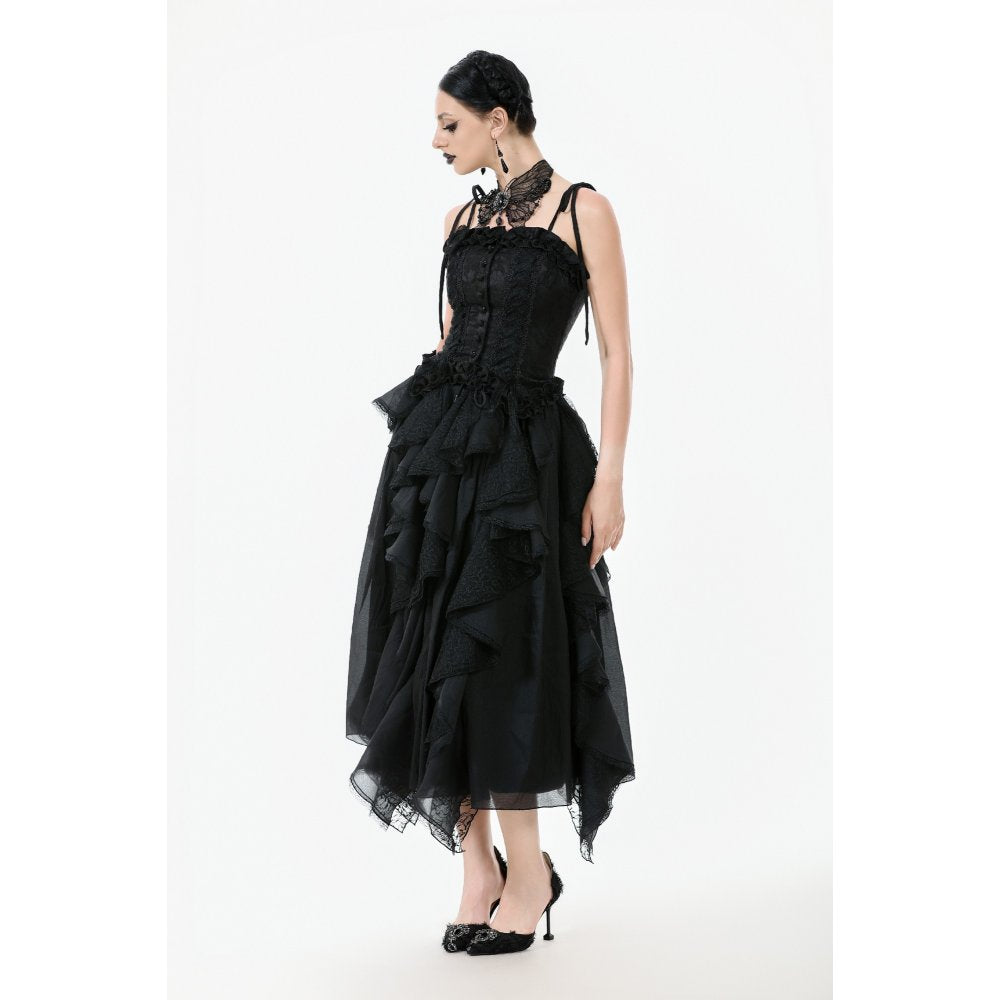 Dark in Love Selene Black Floral Jacquard Ruffled Corset Top