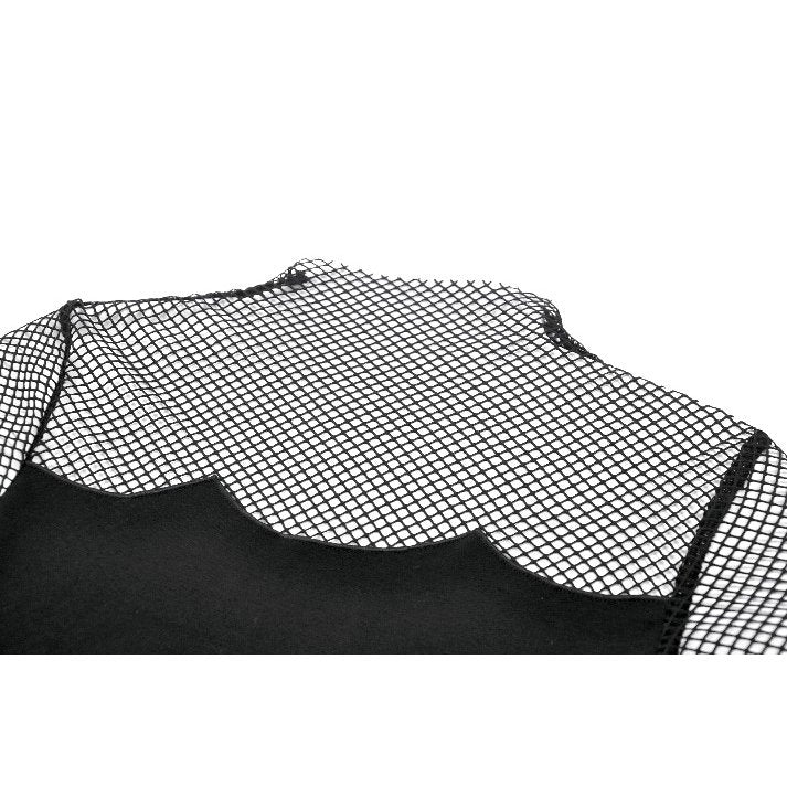 Dark in Love Dark Punk Mesh Chain Top | Gothic Fishnet High-Neck Shirt