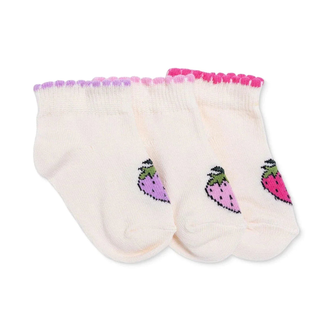 HelloBaby Girls Pack of 3 Ankle Socks Print Cotton Rich - Ecru