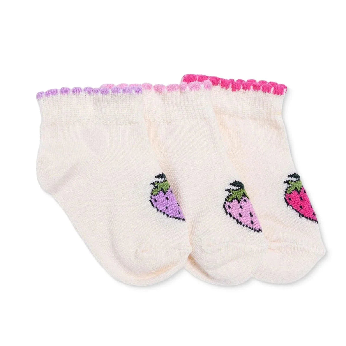 HelloBaby Girls Pack of 3 Ankle Socks Print Cotton Rich - Ecru