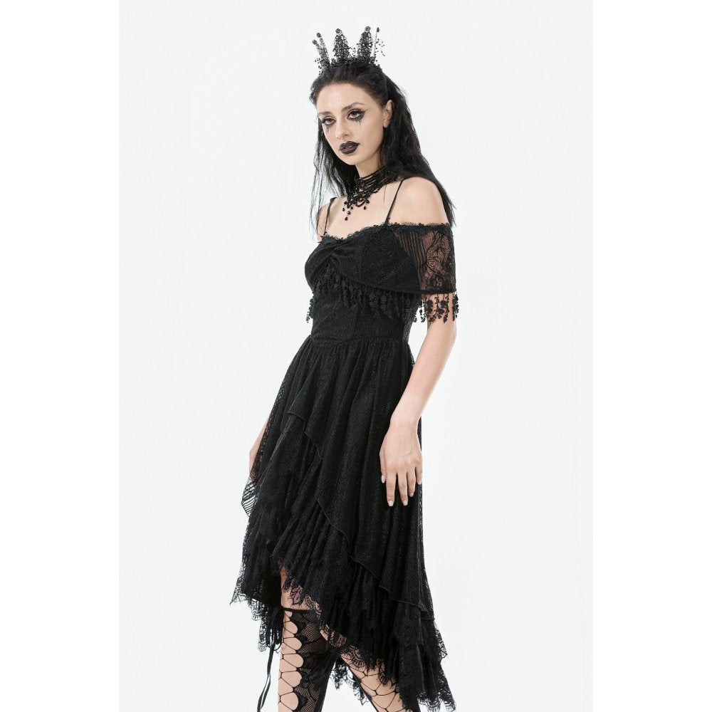 Dark in Love Soraya Gothic Lace High-Low Dress | Off-Shoulder Black