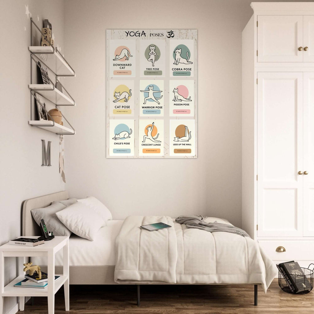Funny Cat Yoga Wall Art – Cute Feline Yoga Poses Poster, Playful Wellness Decor
