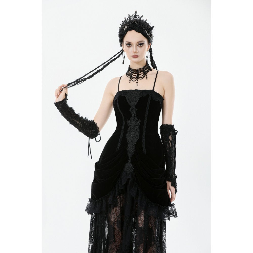 Dark in Love Vampiress Velvet and Lace Maxi Dress – Gothic Black