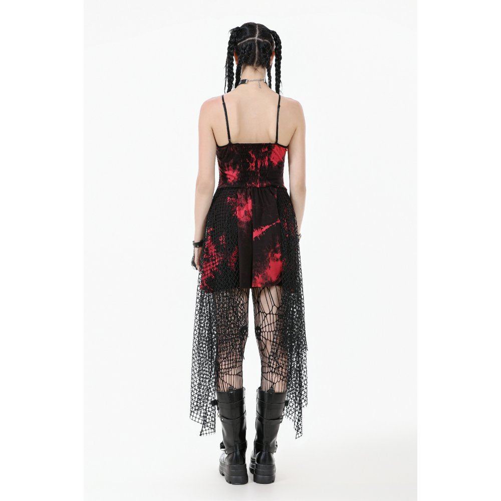 Dark in Love Bellatrix Red & Black Mesh Gothic Asymmetrical Dress