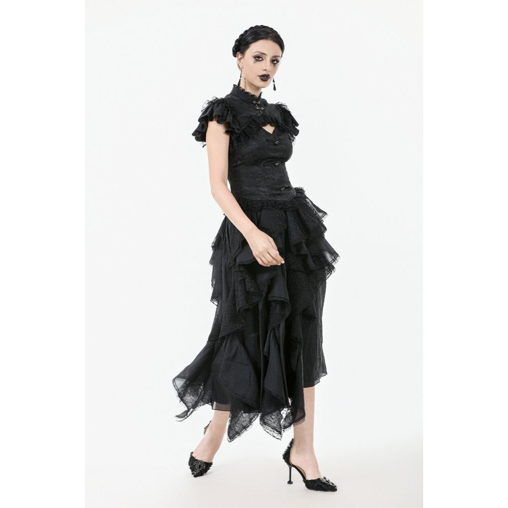 Dark in Love Seraphine Black Lace Shoulder Goth Top | Victorian Style