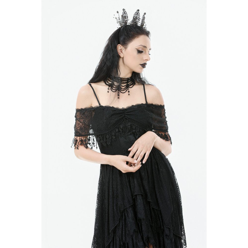 Dark in Love Soraya Gothic Lace High-Low Dress | Off-Shoulder Black