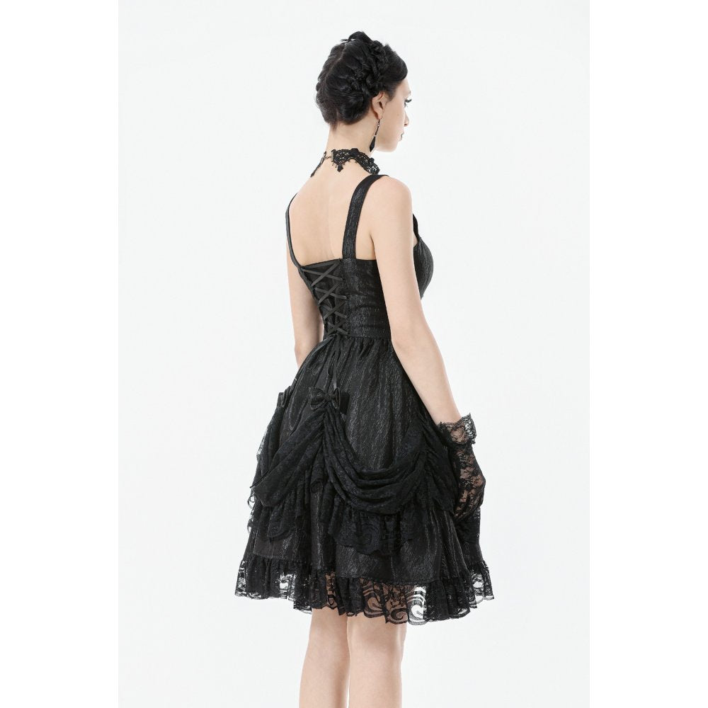 Dark in Love Shadow Lament Black Ruched Lace Gothic Lolita Dress