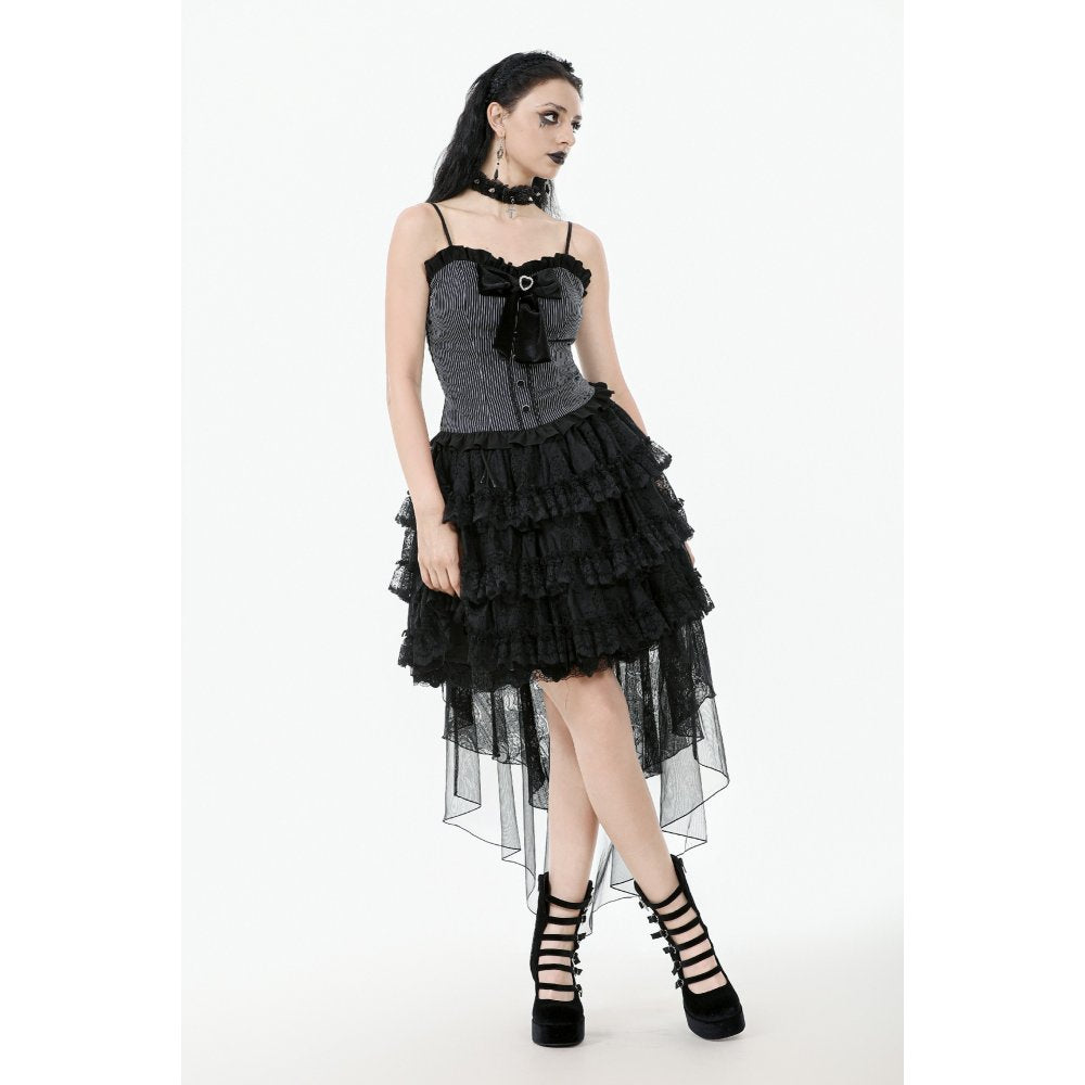 Dark in Love Belladonna Black Tiered Lace High-Low Goth Skirt