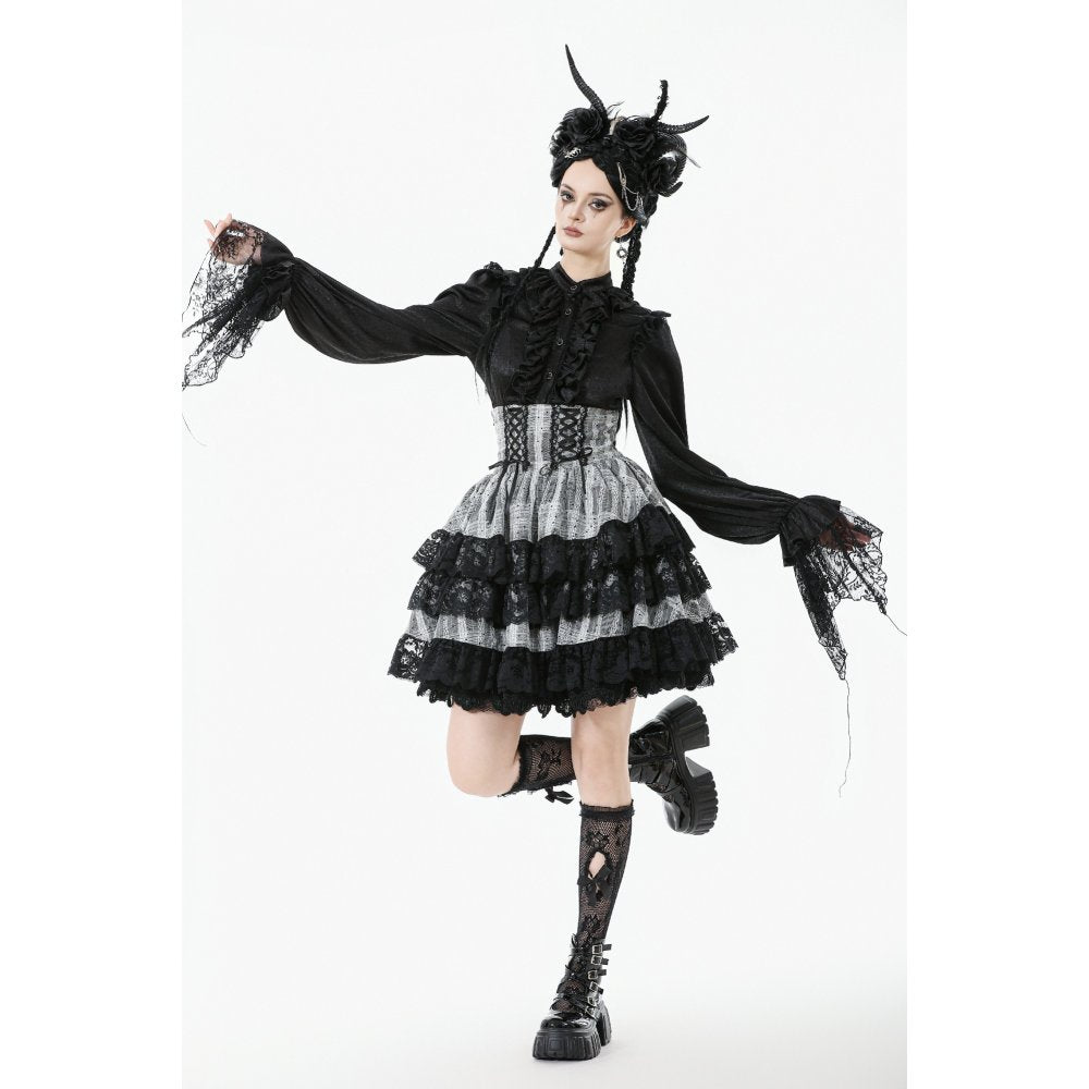 Dark in Love Hexa Layered Tartan Mini Skirt – Gothic Black Lace Punk