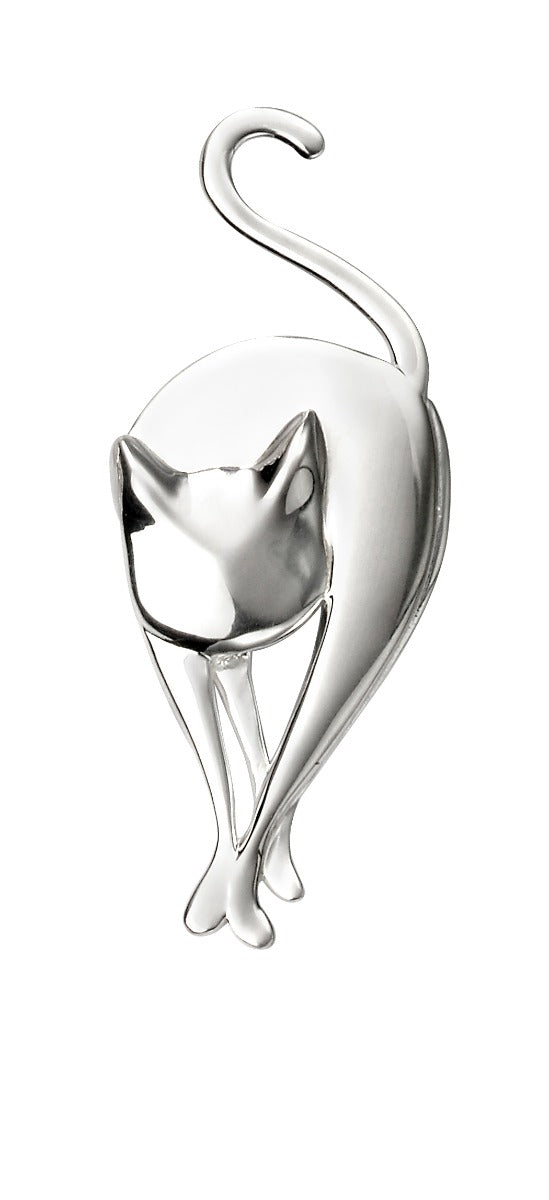 Beginnings 925 Sterling Silver Cat Brooch | Polished Feline Pin