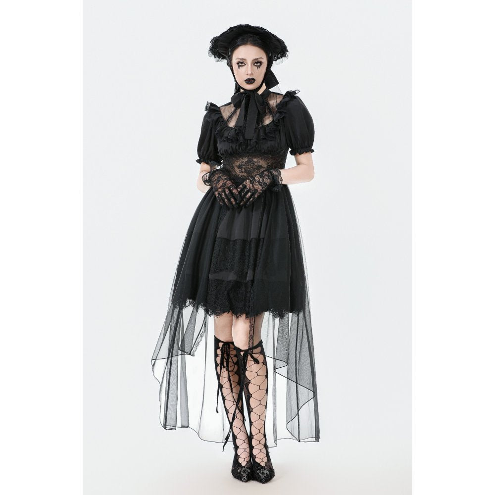 Dark in Love Ebon Rose Goth Dress – Black High-Low Mesh & Lace Gown